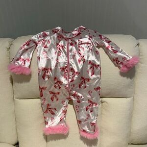 Candy cane/bow fur trim One Piece Pajamas